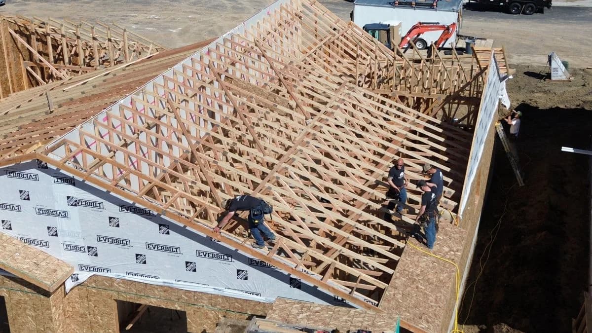 Heavy timber framing and structural post construction phase on a concrete pad by Buffalo Built LLC in Wyoming.
